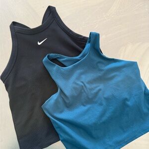 TWO Girl’s Size Large 10/12 Nike Black and Teal Ribbed Tank Tops